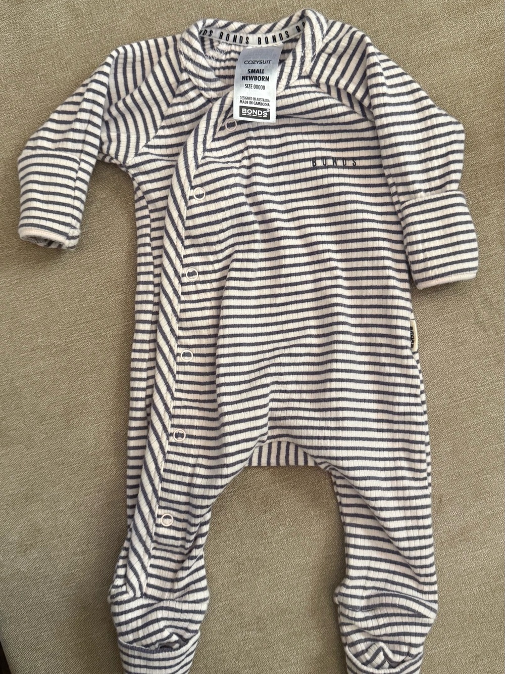 Bonds Striped Footed One-Piece in Navy and White